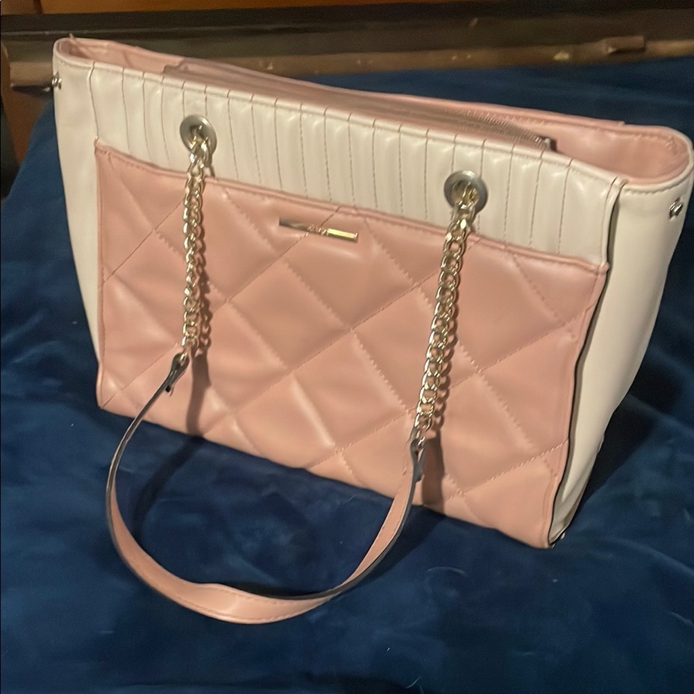 Aldo Handbag - Elegant Pink and Cream Quilted Tote Bag